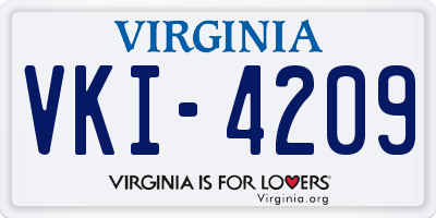 VA license plate VKI4209