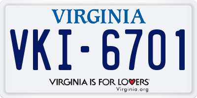 VA license plate VKI6701