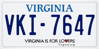 VA license plate VKI7647