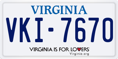 VA license plate VKI7670
