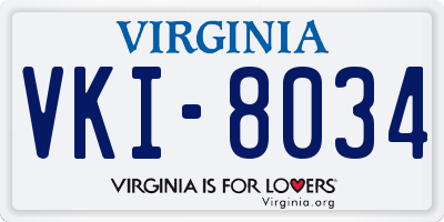 VA license plate VKI8034