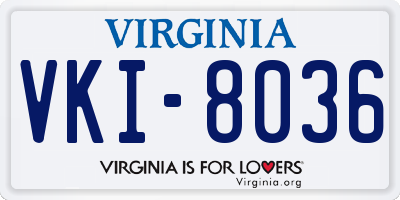 VA license plate VKI8036