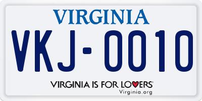 VA license plate VKJ0010