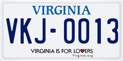 VA license plate VKJ0013