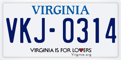 VA license plate VKJ0314