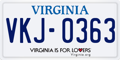 VA license plate VKJ0363