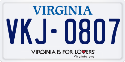 VA license plate VKJ0807