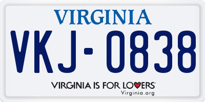 VA license plate VKJ0838