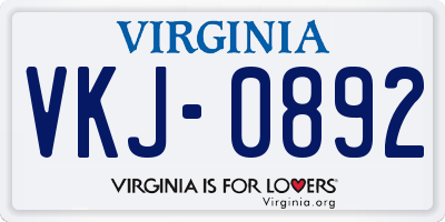 VA license plate VKJ0892