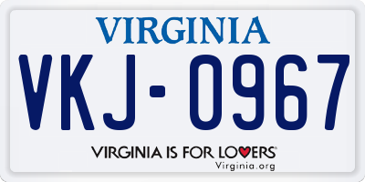 VA license plate VKJ0967
