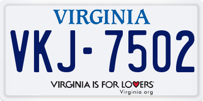 VA license plate VKJ7502