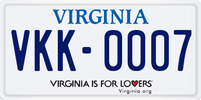 VA license plate VKK0007