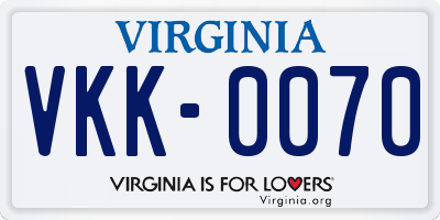 VA license plate VKK0070