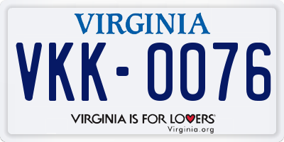 VA license plate VKK0076