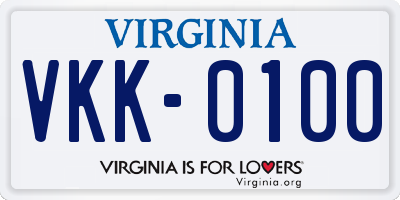 VA license plate VKK0100
