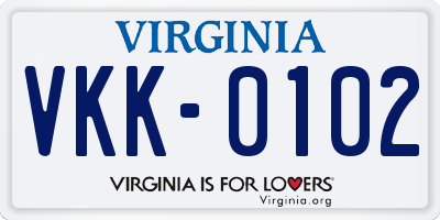 VA license plate VKK0102