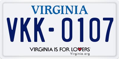 VA license plate VKK0107