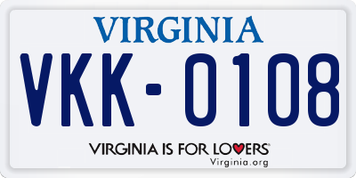 VA license plate VKK0108