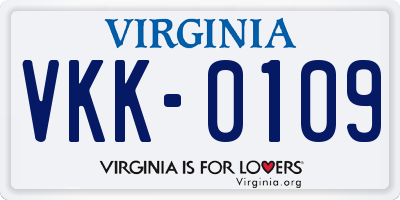 VA license plate VKK0109