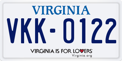 VA license plate VKK0122