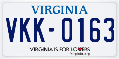 VA license plate VKK0163