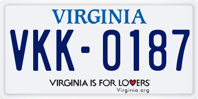 VA license plate VKK0187