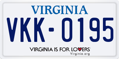 VA license plate VKK0195