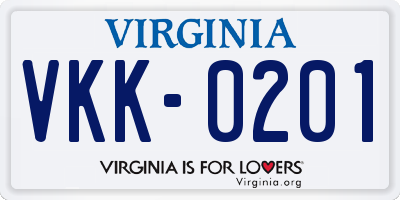 VA license plate VKK0201