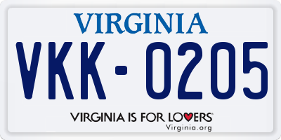 VA license plate VKK0205