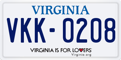 VA license plate VKK0208
