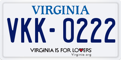VA license plate VKK0222