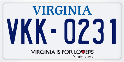 VA license plate VKK0231