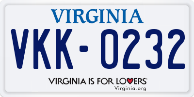 VA license plate VKK0232