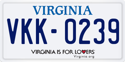VA license plate VKK0239