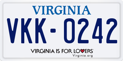 VA license plate VKK0242