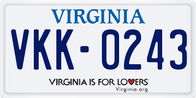 VA license plate VKK0243