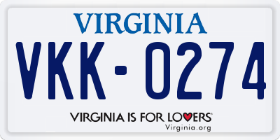 VA license plate VKK0274