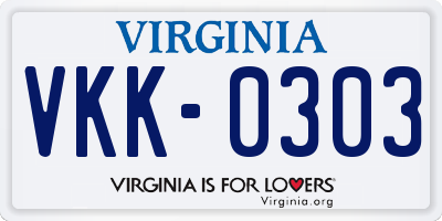 VA license plate VKK0303