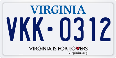 VA license plate VKK0312