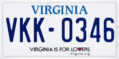 VA license plate VKK0346