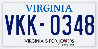 VA license plate VKK0348
