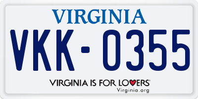 VA license plate VKK0355