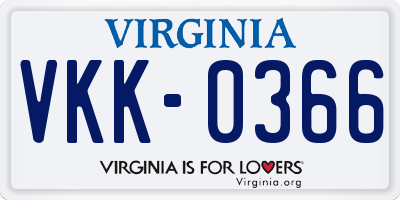 VA license plate VKK0366