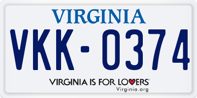 VA license plate VKK0374