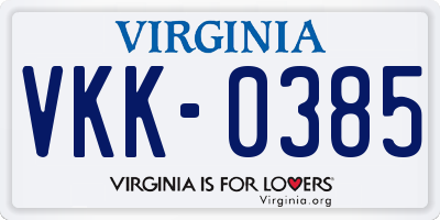 VA license plate VKK0385