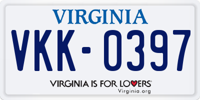 VA license plate VKK0397