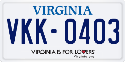 VA license plate VKK0403