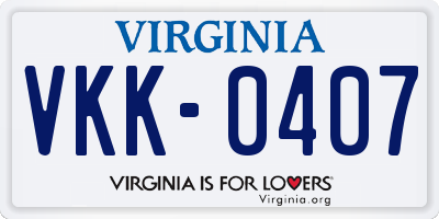 VA license plate VKK0407