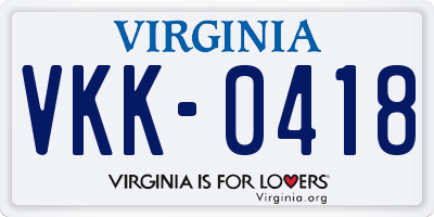 VA license plate VKK0418