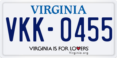 VA license plate VKK0455
